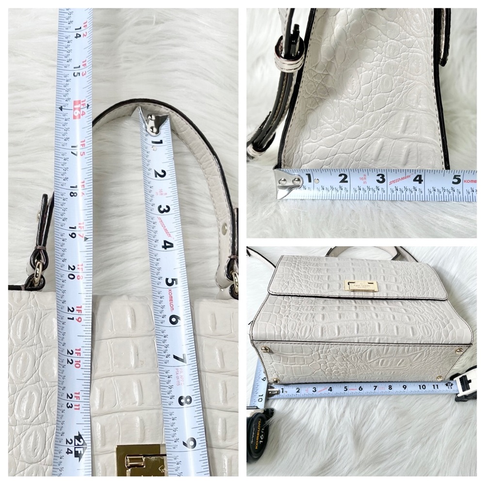 SOLD-Kate Spade Croc Leather Medium Satchel Handbag, Cream Ivory Beige - Picture 12 of 12